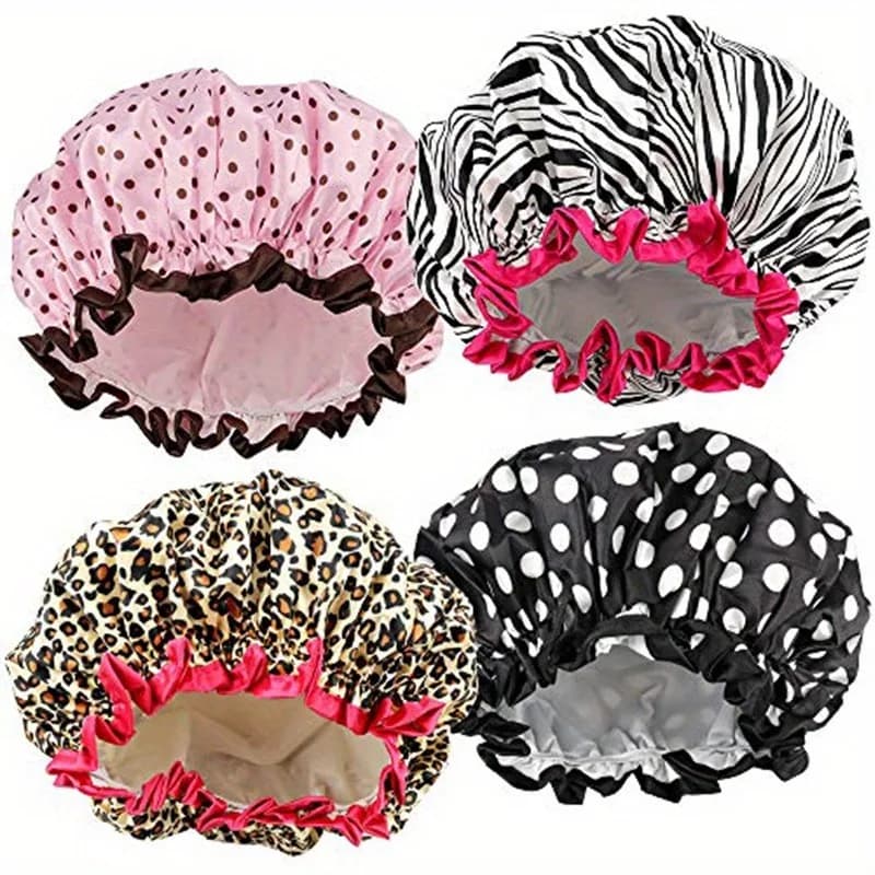 1PC Waterproof Shower Head Print Leoped Double Layer Elastic Shower Hair Cover Reusable Wavepoint Shower Head Supplies For Bathroom