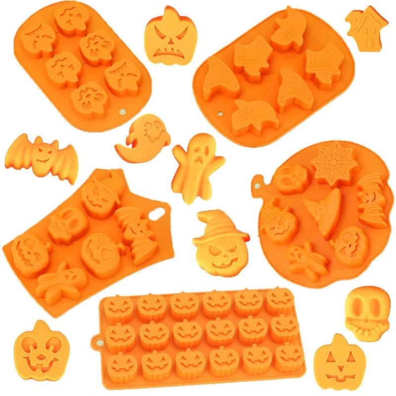 Stampo in Silicone per Halloween: Zucca Spaventosa, Cappello Fantasma, Teschio - per Cubetti di Ghiaccio, Cioccolato, Alimenti, Biscotti e Torte