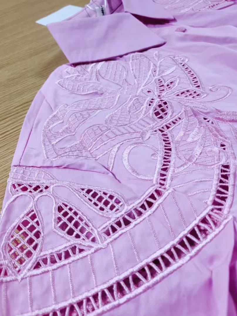Camicette rosa in cotone con ricamo floreale con foto reali Camicette per top oversize a maniche lunghe da donna Abbigliamento donna