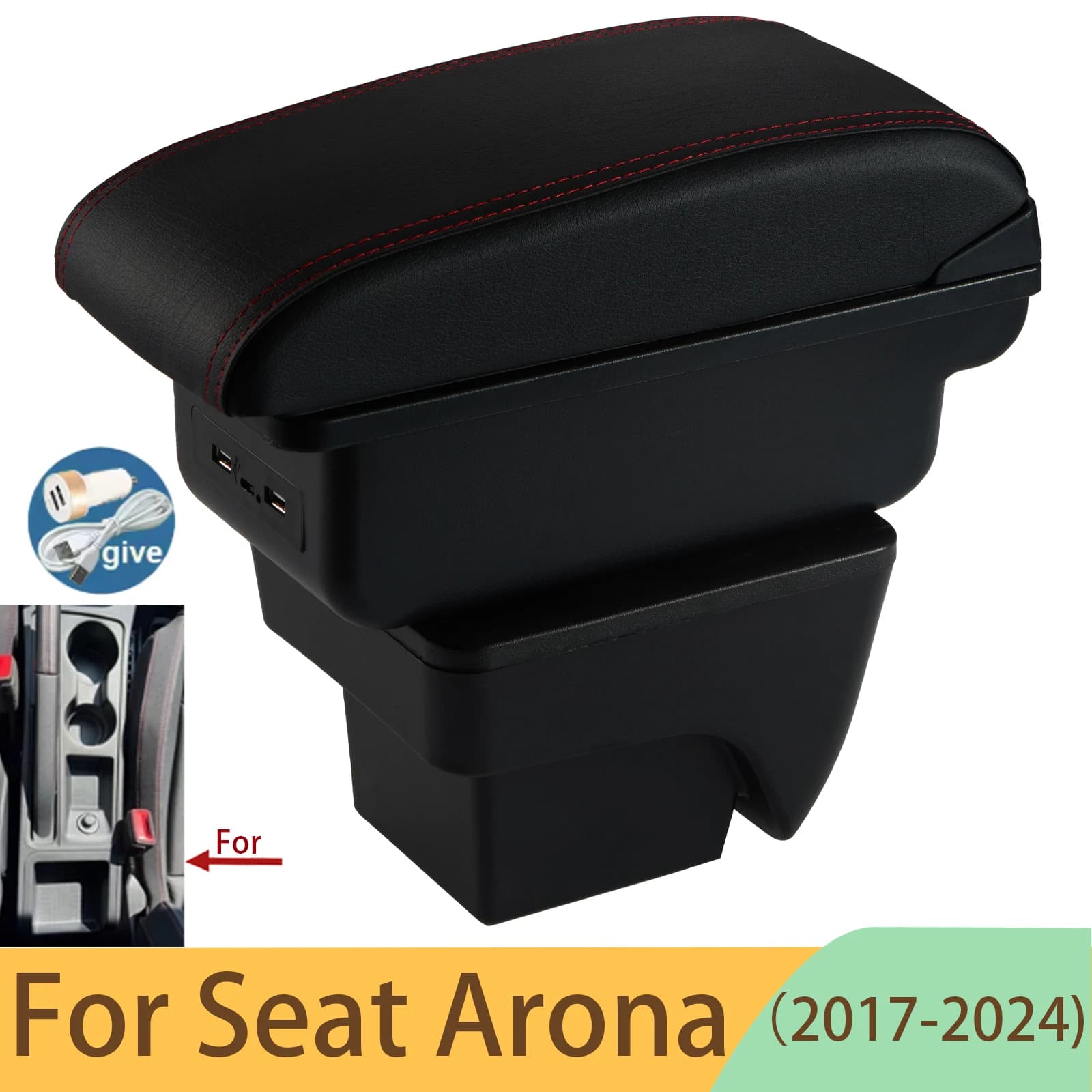 Per SEAT ARONA modifica bracciolo auto scatola di immagazzinaggio multifunzionale a doppio strato con ricarica USB accessori per auto facili da installare