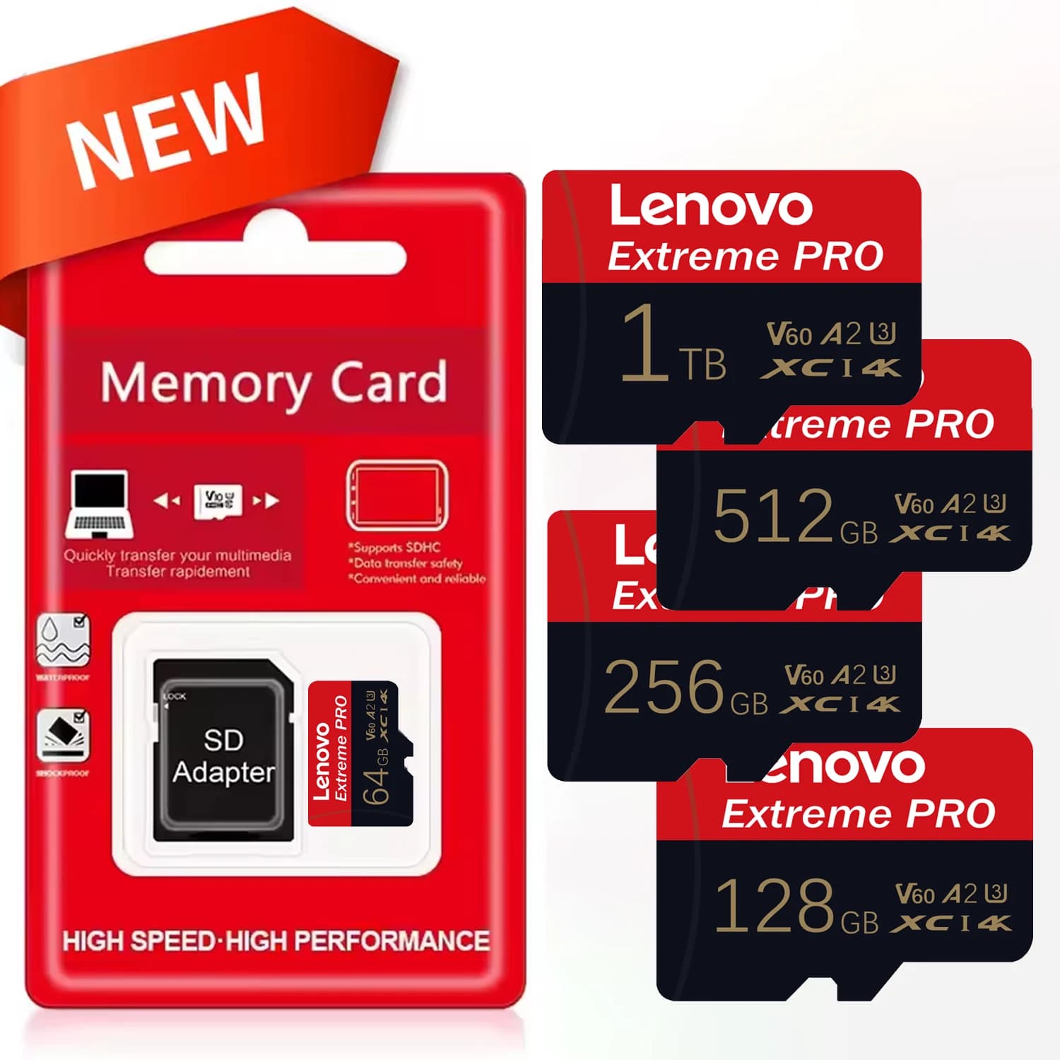 Lenovo SD Card 1TB Class 10 V60 TF Card SD Memory Card 128GB 256GB 512GB U3 High Speed TF Flash Cards For Nintendo Switch Camera