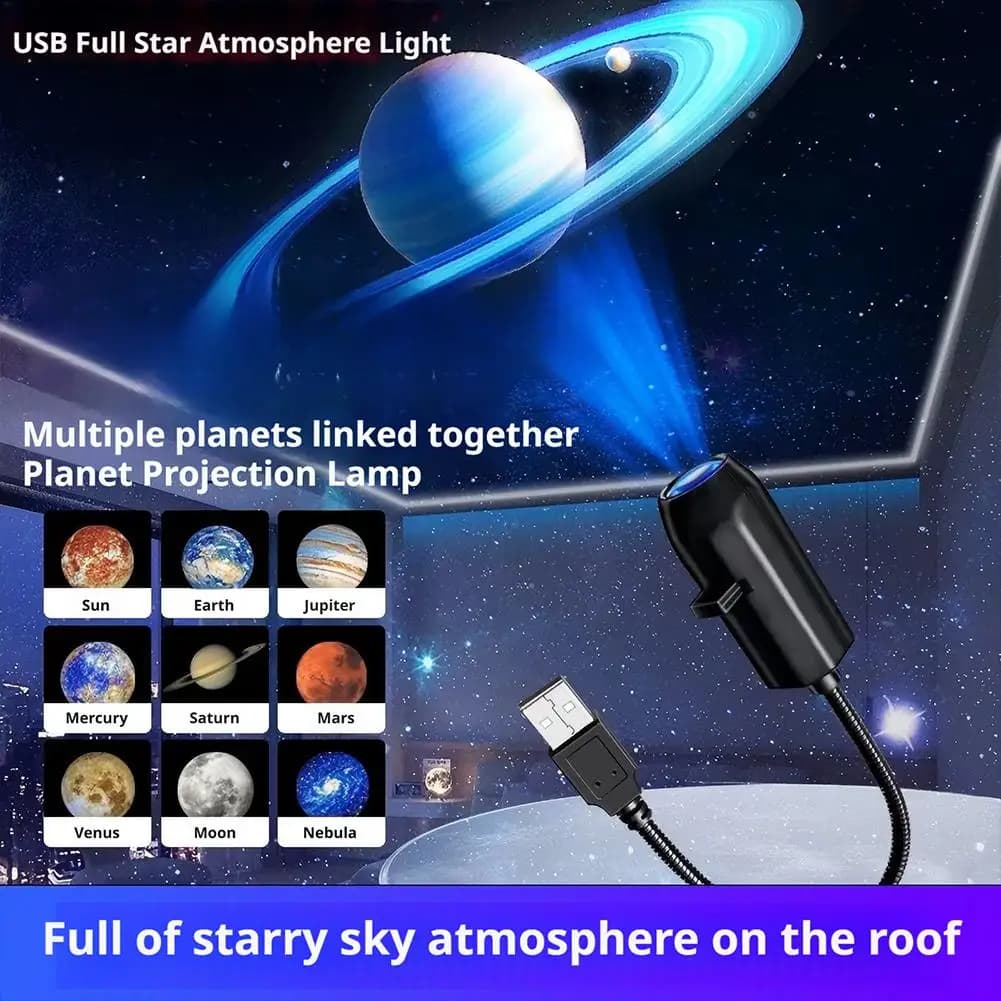 Luce Atmosferica USB con Proiezione di Pianeti, Motivi Natalizi e di Halloween per Decorazione Pareti di Casa e Camera da Letto