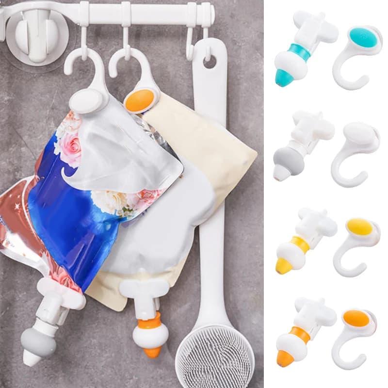 Dispenser da spremere per gel doccia e shampoo sospeso con ganci Clip per gancio per gel doccia in silicone Stoccaggio per il bagno Salvaspazio riutilizzabile