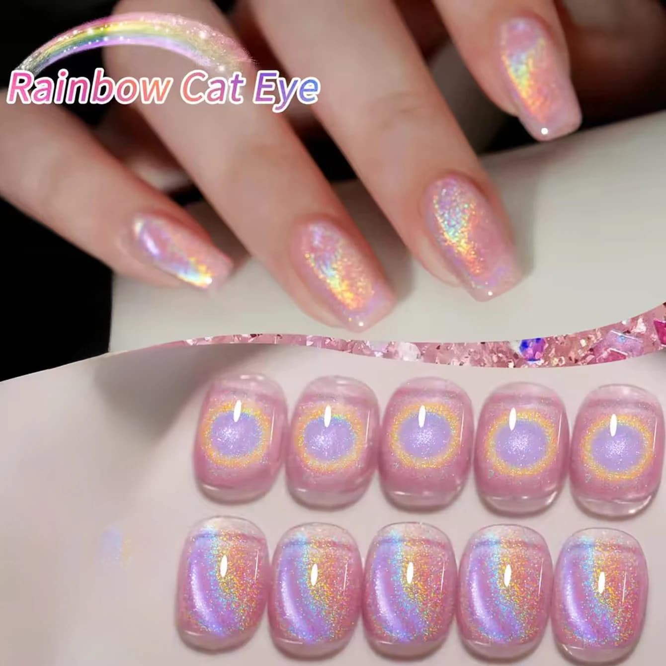 MIANEL Rainbow Cat Eye gel enamel, UV curing LED, long-lasting nail art gel and quick drying - ideal gift for women for spring