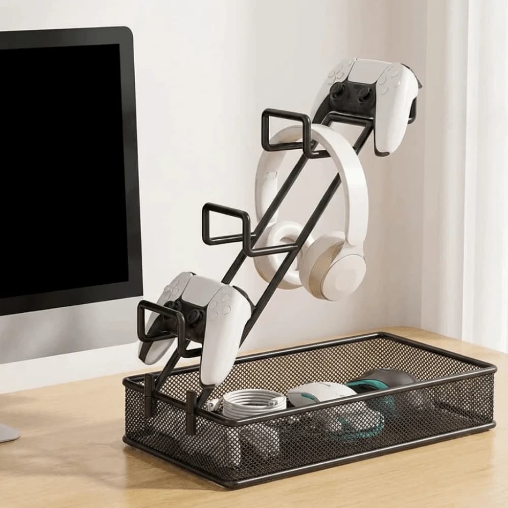 Iron Game Controller Holder Multi-Tier Space Saving Headphone Hanger Large Capacity Game Controller Display Stand for Home