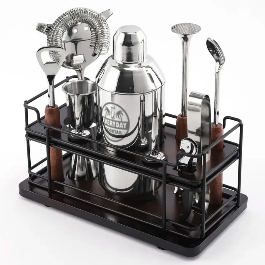 ® Set da Cocktail di Lusso 10 Pezzi con Supporto, Kit da Barman, Set Mixer per Bevande, Accessori da Bar: Shaker per Martini, Jigger, Strainer