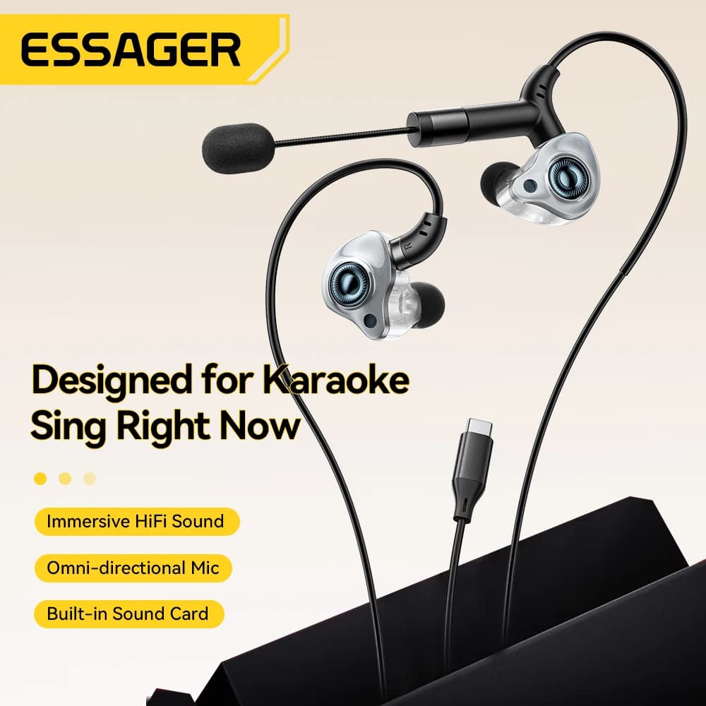 Essager Type-C Auricolari Karaoke with built-in audio card HiFi stereo earphones wired with microphone for song/live/play