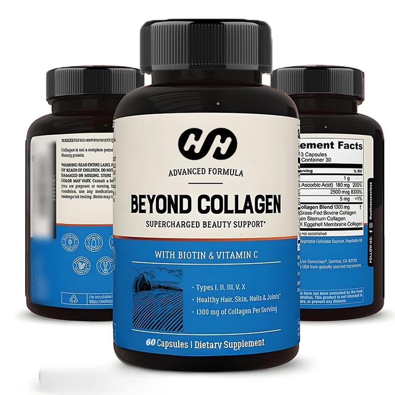 Collagene - Tipi I, II, III, V e X Idrolizzato con Biotina e Vitamina C, Adatto per Capelli, Pelle e Unghie, 60 Capsule