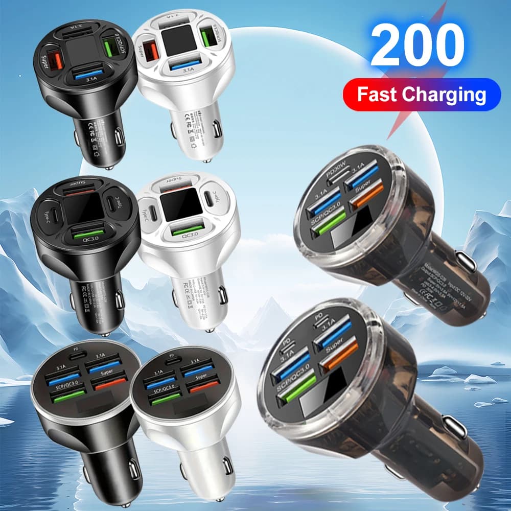 Caricabatteria da auto da 120 W a 4-6 porte Ricarica rapida PD QC3.0 Caricatore per telefono da auto USB C Adattatore USB in auto per iPhone Xiaomi Samsung