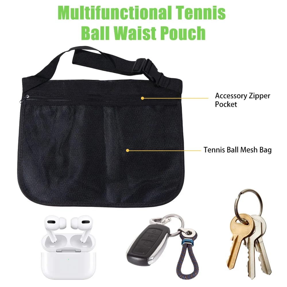 Borsa Porta Palline da Tennis di Grande Capacità con Cintura Regolabile, Tasca a Rete per Palline da Golf, Marsupio per Allenamento e Raccolta Palline
