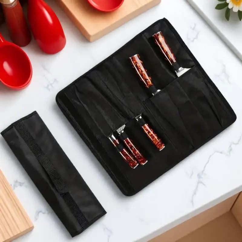 Borsa Portatile in Oxford per Coltelli da Chef, Custodia Resistente con 5 Scomparti per Coltelli da Cucina, Organizer Multitasche per Utensili da Cucina