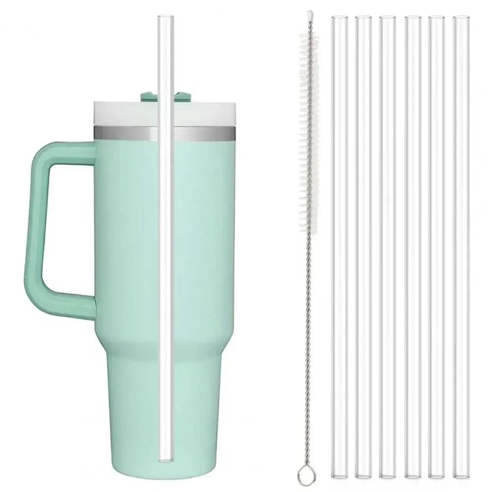 Replacement straw compatible with the Stanley 20 Oz 30 Oz 40 Oz glass, reusable straws with cleaning brush