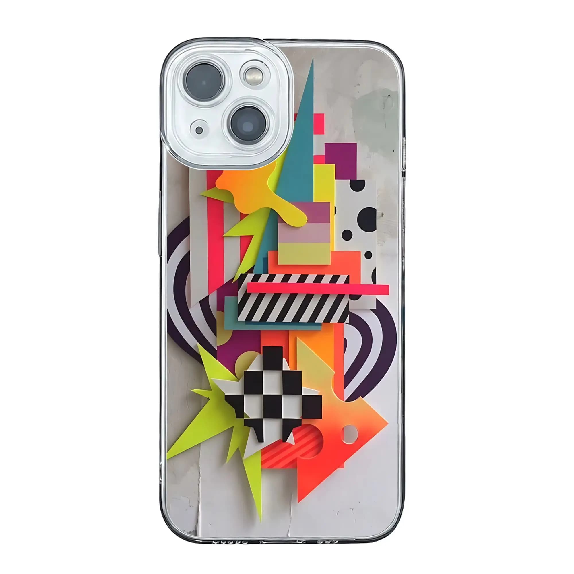 Colorful shapes and clock on concrete wall anti-collision Phone Case for IPhone 17 16 15 14 13 12 11 Pro Max Cover