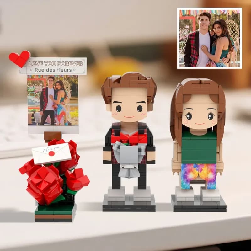 Building Blocks Personalized 2-Person Fully Body Set Romantic Scenery Rose Custom Couple Gift Toy Character