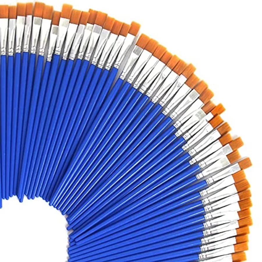 Pcs 9mm Wide Flat Paint Brushes Set with Nylon Hair, Small Brush Bulk for Detail Painting Short Plastic Handle Acrylic Oil Wate