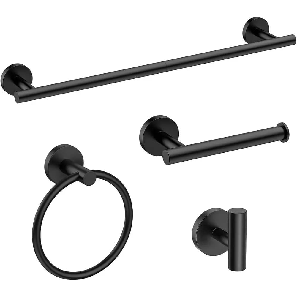 Set di Portasciugamani da Parete in Acciaio Inossidabile Nero Opaco da 24 Pollici, Set di 4 Accessori per il Bagno