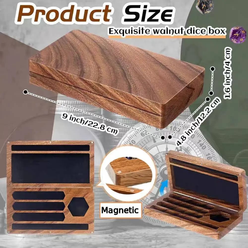 Walnut dice box 4.8X9inch Wooden dice tray for Dungeons & Dragons tabletop role playing games Birthday Gifts Dice Storage Case