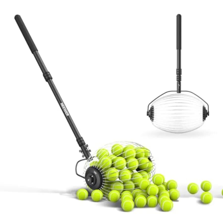 Rullo raccoglipalline da tennis e pickleball, in plastica resistente, nero, senza dover piegarsi, raccoglitore a rotazione rapida per un massimo di 40 palline da tennis