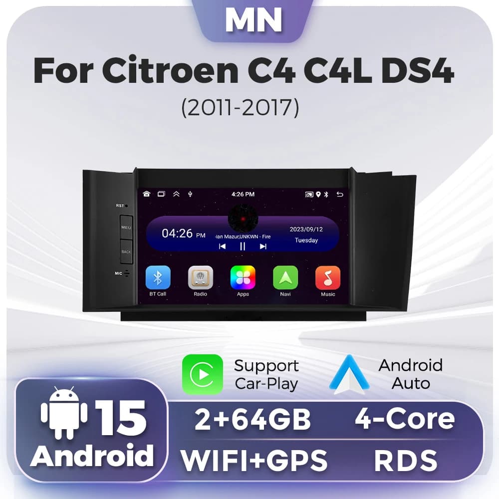 Android 15 2 + 64G Autoradio Per Citroen C4 C4L DS4 2011 2012 - 2017 Lettore Video Multimediale di Navigazione GPS Stereo Carplay Auto