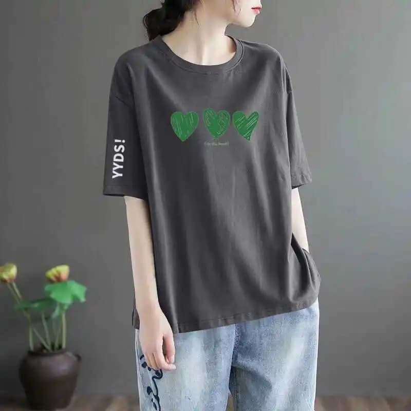 Slimming Large Size Short Sleeve T-Shirt round Neck Commute Style Polyester Fabric Summer Top for Young Women