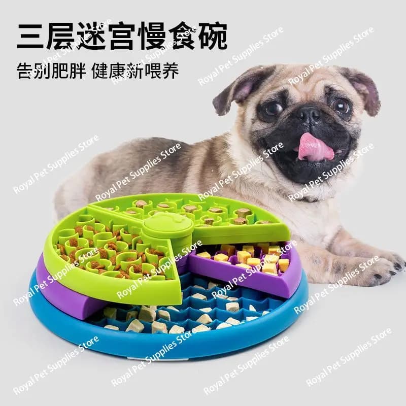 Ciotola per cibo lento a tre strati per animali domestici Puzzle divertente Alimentatore 2 in 1 rotante per cibo lento per cani e gatti