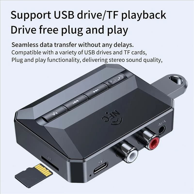 AS95-2X Ricevitore Bluetooth NFC, adattatore Bluetooth 5.3 AUX per auto, ricevitore audio wireless per stereo domestico/altoparlante/musica
