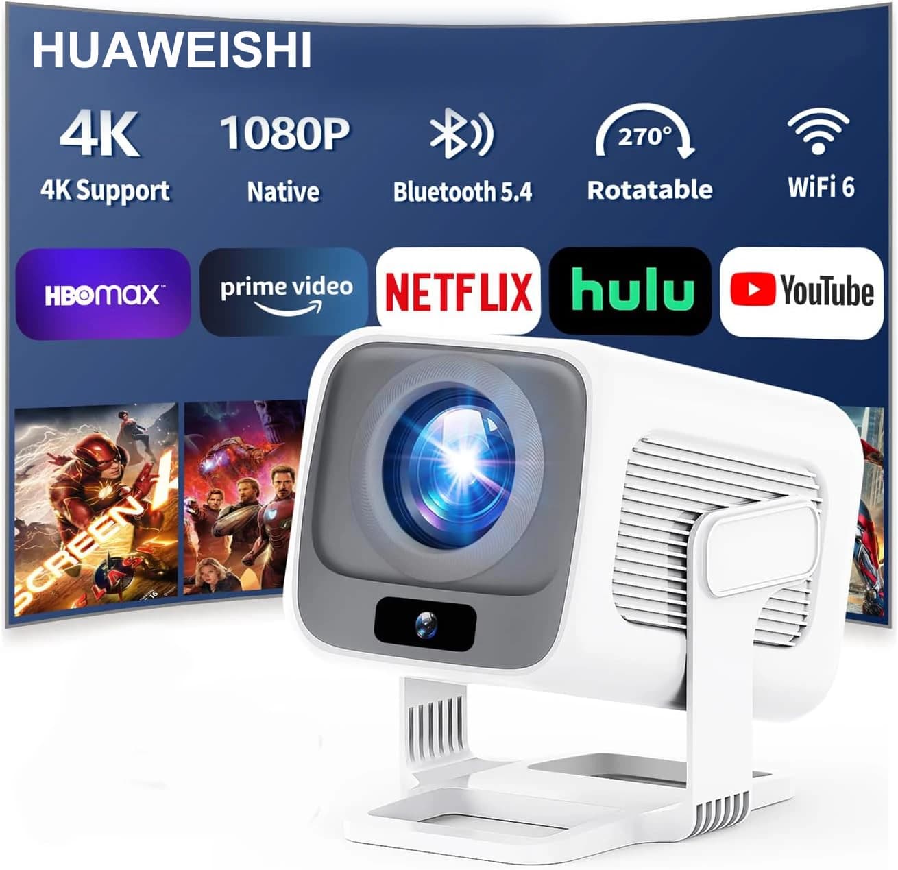 HUAWEISHI 4K portable native Android 1080P self-focused projector 600ANSI Video home Cinema outdoor led projector