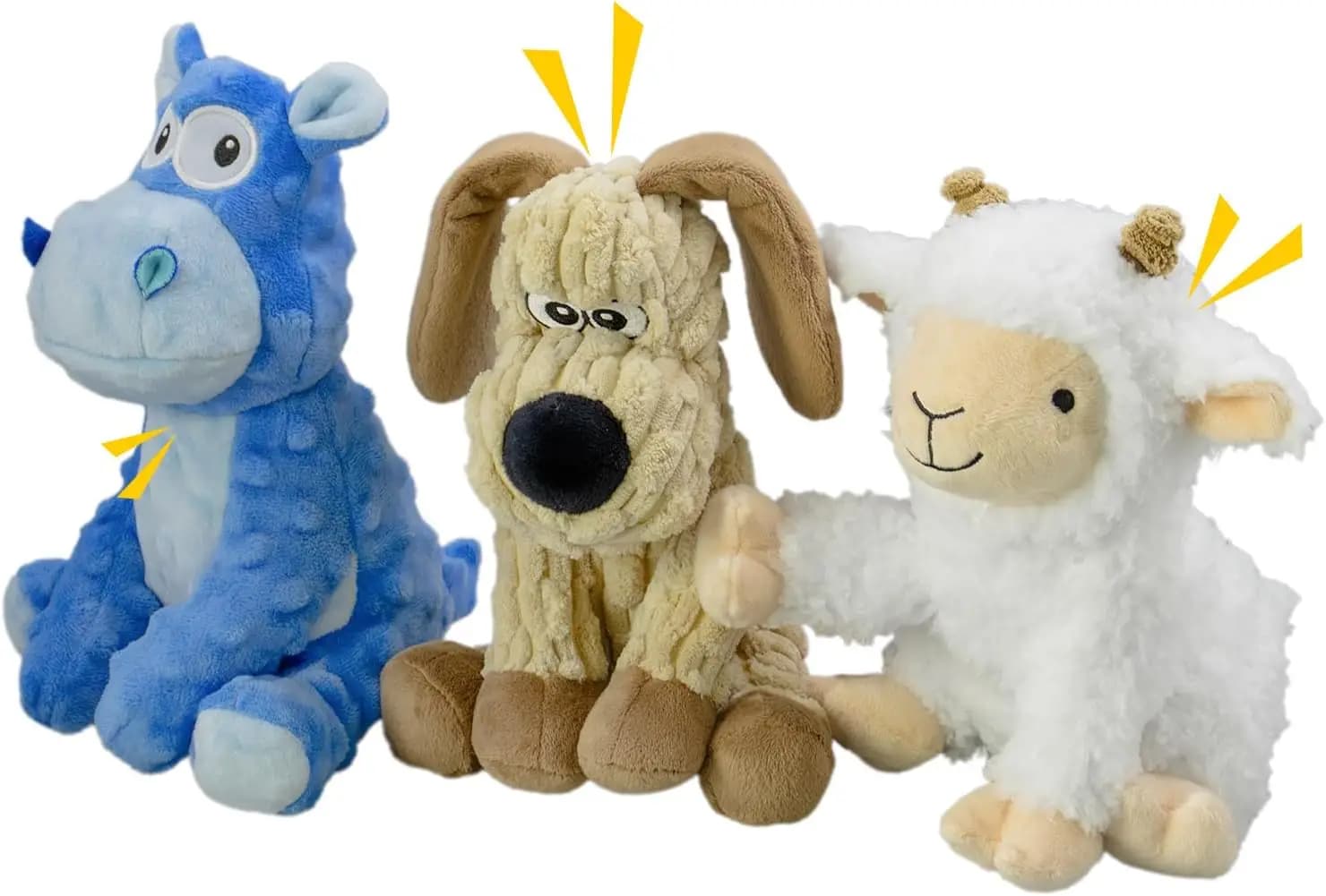 Set di 3 Giocattoli per Cani con Suono, per Uso Interno ed Esterno, Forme di Animali in Peluche Resistente con Effetto Frusciante
