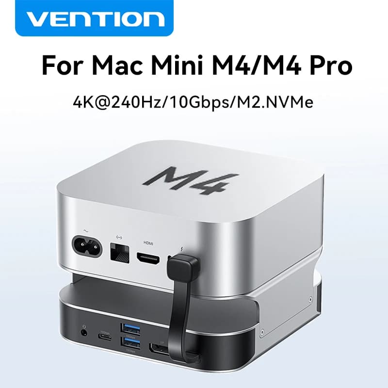 Vention HUB USB per Mac Mini M4 M4 Pro Docking Station DP 4K @ 240Hz USB 3.2 10Gbps M.2 NVMe SSD SD e TF Adattatore USB Splitter da 3,5 mm