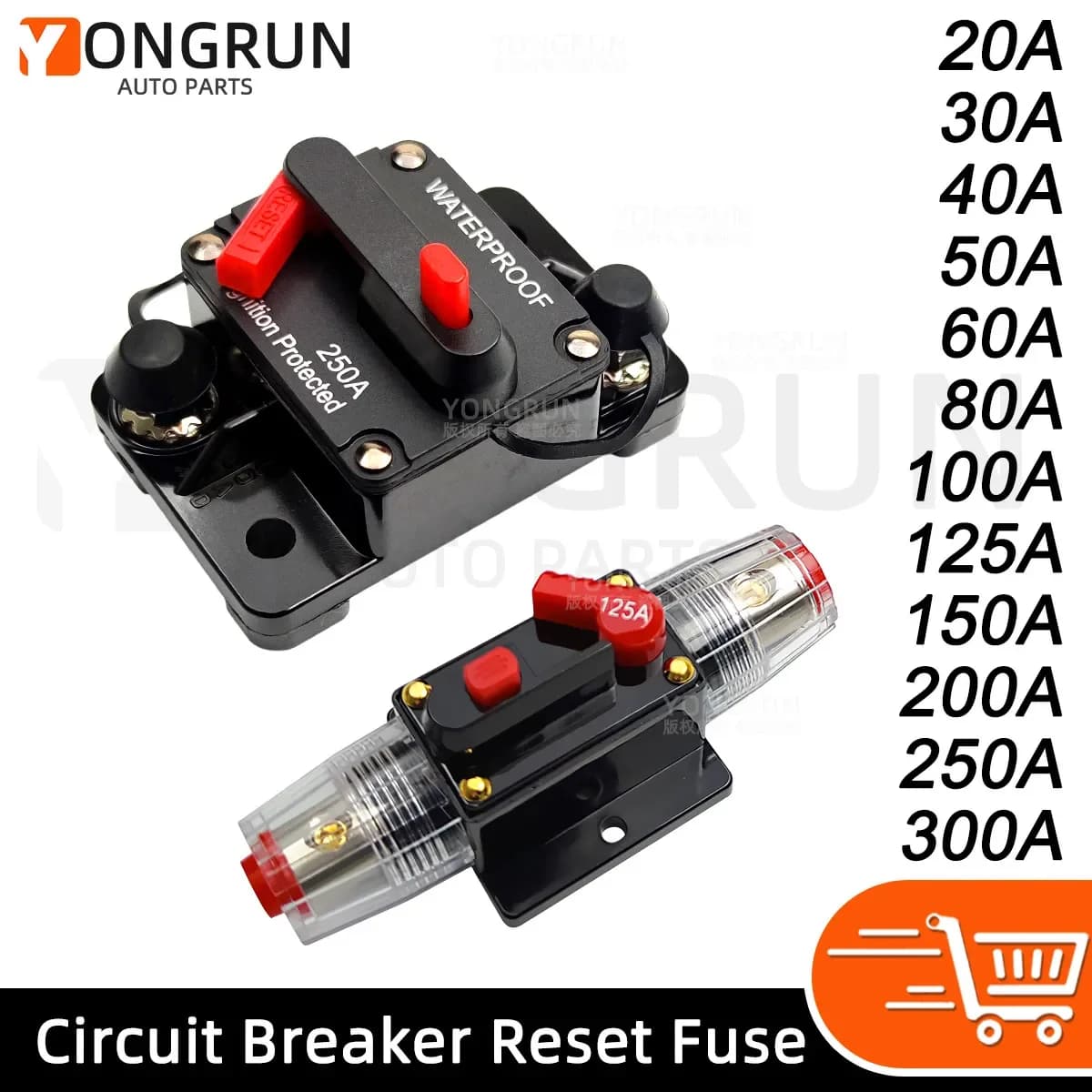 Automatic 20 A to 300 A Reset manual for car audio system Waterproof 12 V- 48 V CC 40 A 60 A water switch