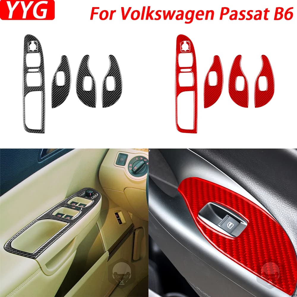 For Volkswagen Passat B6 2006-2011 Car Accessories Carbon Fiber Window Elevator Control Panel Trim Modified Cover Interior Wall decal