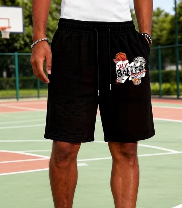 Pantaloncini Corti Estivi da Uomo Neri con Stampa True Basketball Baller, Abbigliamento Streetwear Basic, Versatili per Corsa, Jogging e Palestra