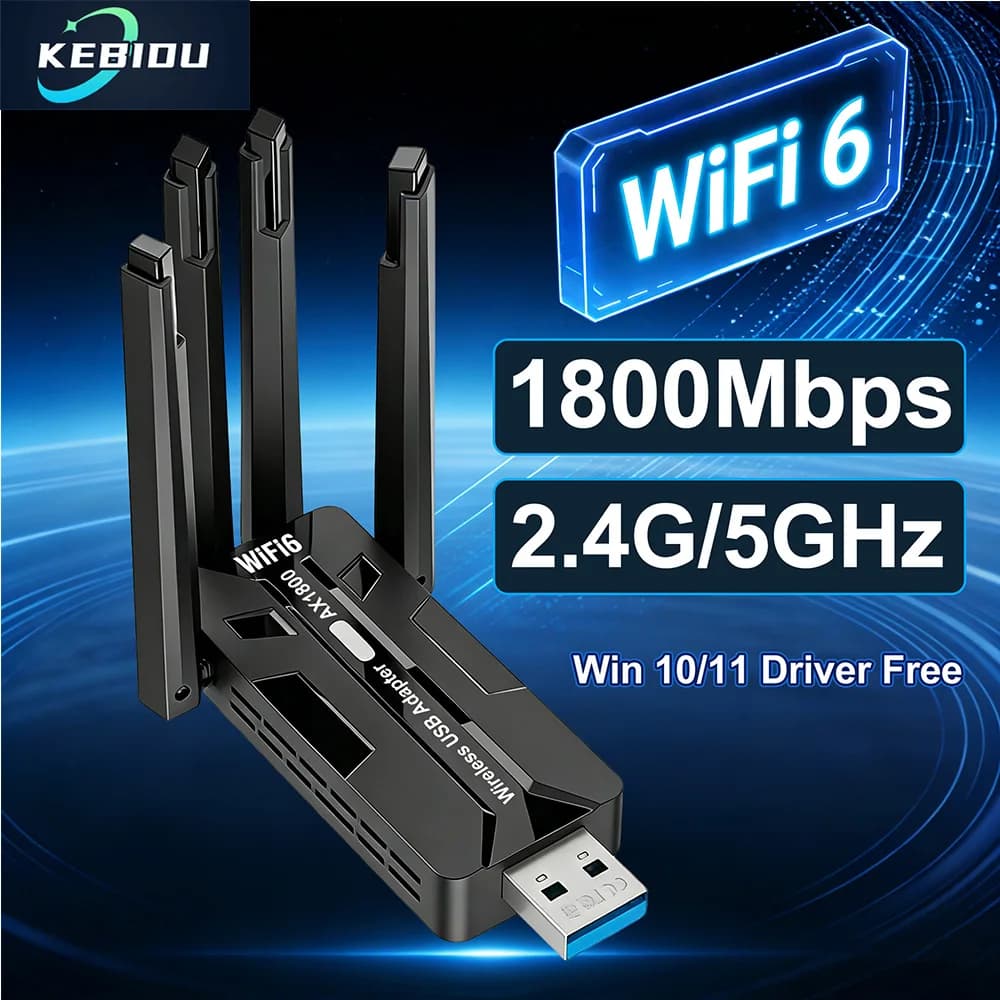 Kebidu AX1800 Adattatore USB WiFi WiFi6 Dual Band 2.4G 5Ghz 4 Antenna USB Dongle WPA3 MU-MIMO Ricevitore scheda wireless per PC/laptop