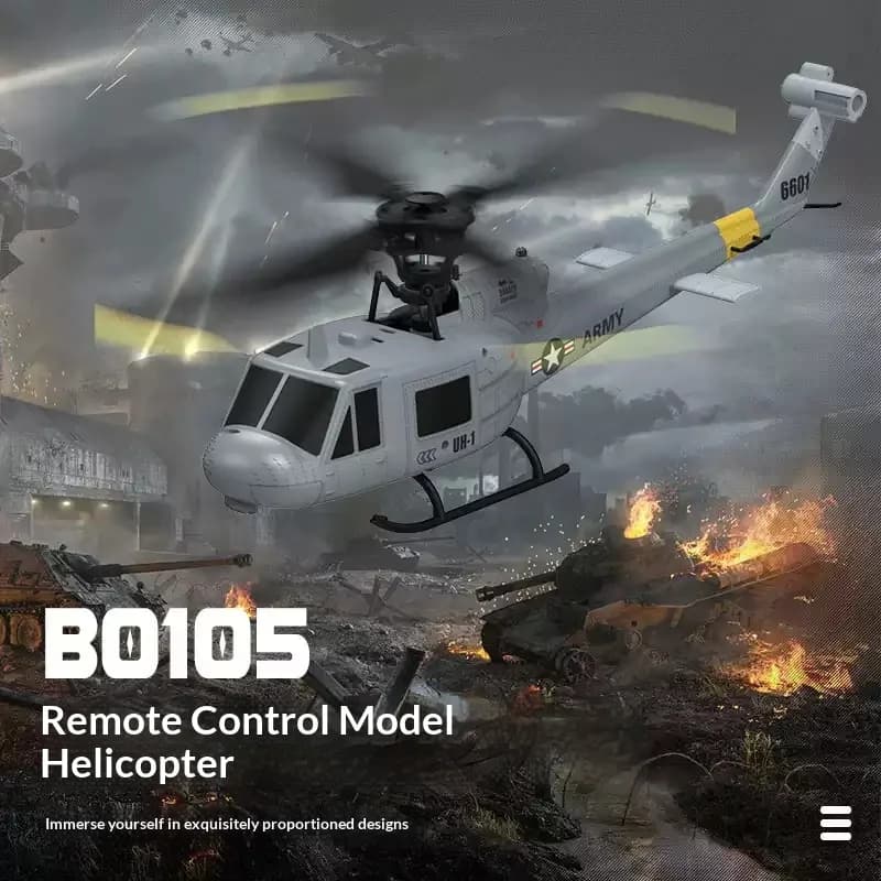 Elicottero RC Huey F6601 4CH - Posizionamento Ottico, Decollo con Un Solo Tasto, Giocattolo Simulatore di Velivolo a Rotore Singolo per Adulti