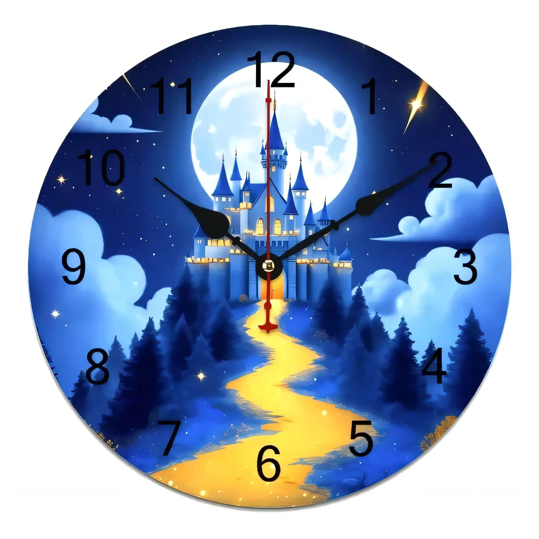 Magical Fantasy Castle Moon Night Wall Clock Silent Non Ticking Battery Operated Decorative for Bedroom Kids Room