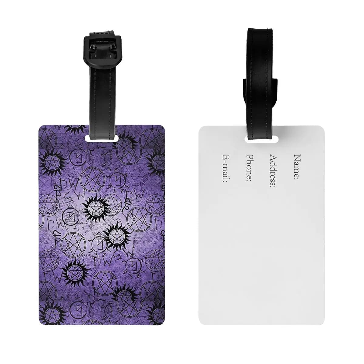 Etichette per bagagli viola soprannaturali, accessori per valigie, etichetta per bagaglio da viaggio, porta etichette per nome e indirizzo