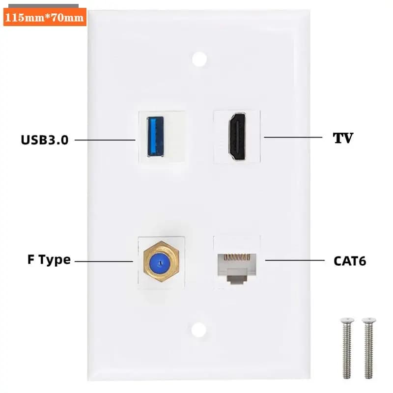 Pannello informativo a 2/3/4 porte pannello a parete spina a muro HDMI compatibile rete Cat6 ad alta definizione tipo F TV USB3.0 ricarica dati