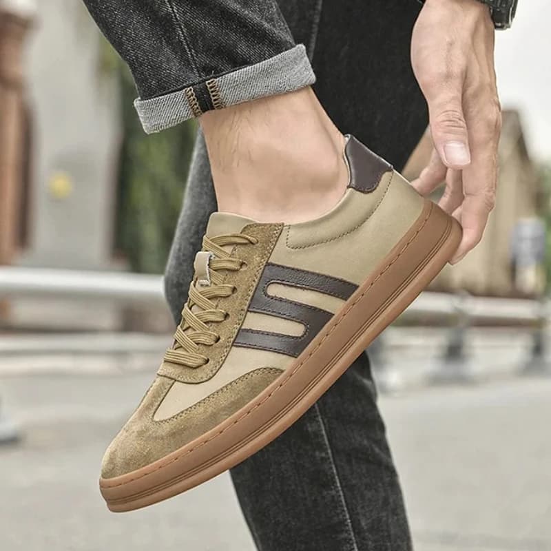 Nuove Scarpe Casual da Uomo in Vera Pelle, Sneaker Trendy a Righe con Lacci, Stile Street Cool