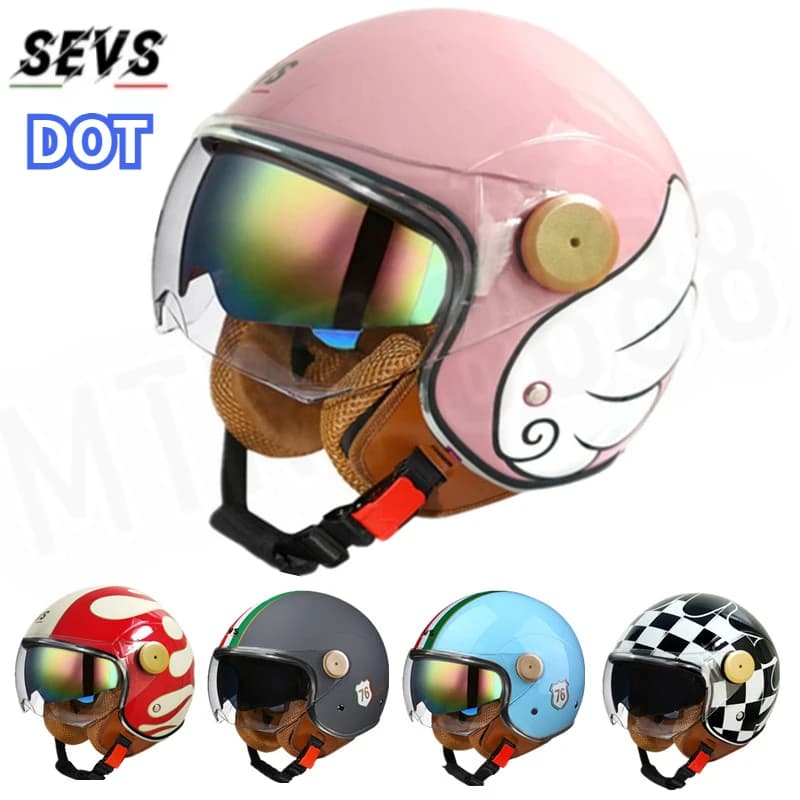 CALDO Four Seasons Man Woman Biker 3/4 Helmet Open Retro Bike ABS Shell Motorcycle Helmet DOT