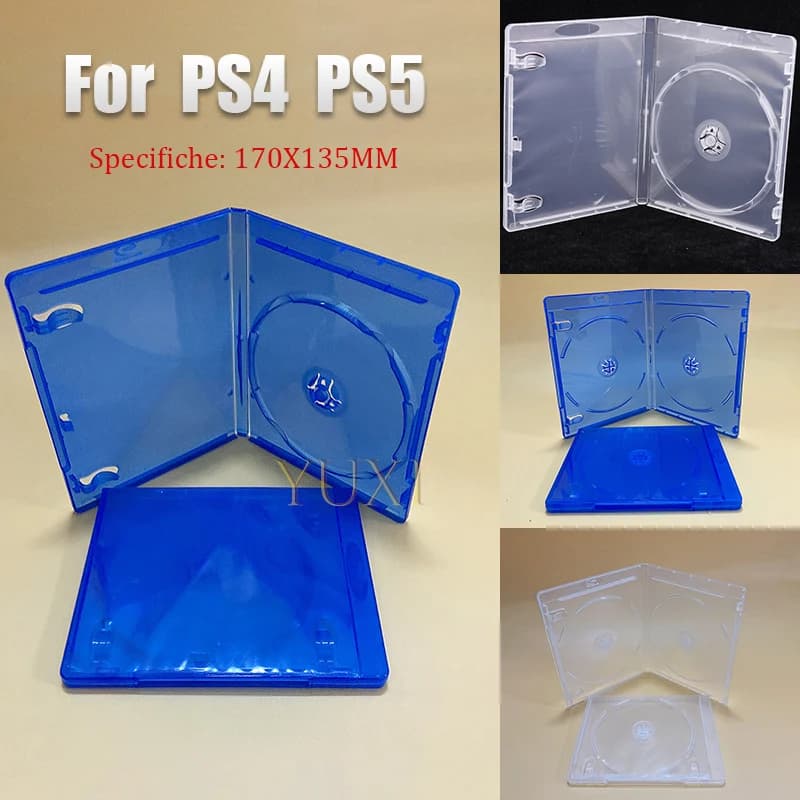 YUXI 1PC CD DVD scatola di immagazzinaggio per PS4 PS5 Gioco Doppio Disco di Ricambio Blu Gioco Blu Ray Box 2 CD Blu trasparente