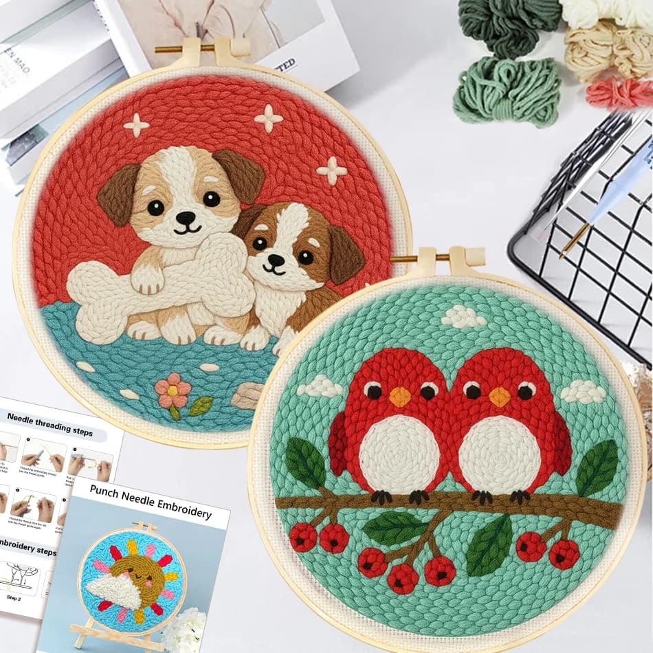 Punch Needle Embroidery Kits Bird And Cat Needle Punch Kit For Beginners Art Supplies Needles Create Wall Art Artwork