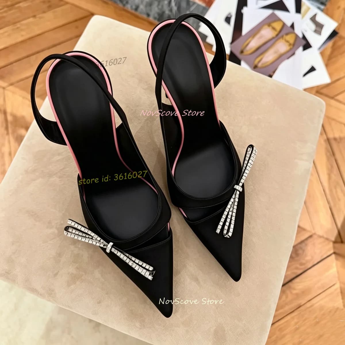 Pointy Toe Cutouts Rhinestone Bow Sandals Stiletto High Heels Back Straps Shallow Pumps Sexy Women Summer Party Single Shoes