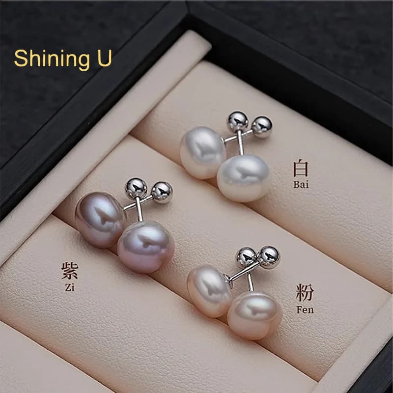 Orecchini a bottone con perle d'acqua dolce in argento Shining U S999 per regalo di compleanno di gioielleria raffinata da donna