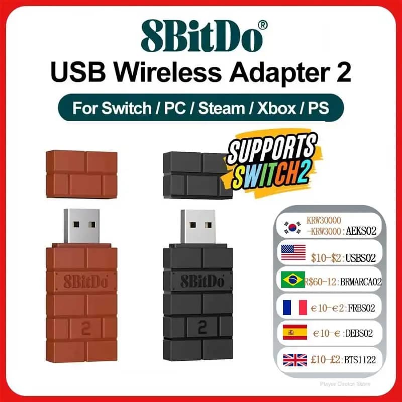 Adattatore Bluetooth wireless USB 8BitDo 2 per Nintendo Switch 2 PS3 PS5 Xbox JoyCon RR2 R eceiver per PC Windows Mac Raspberry Pi