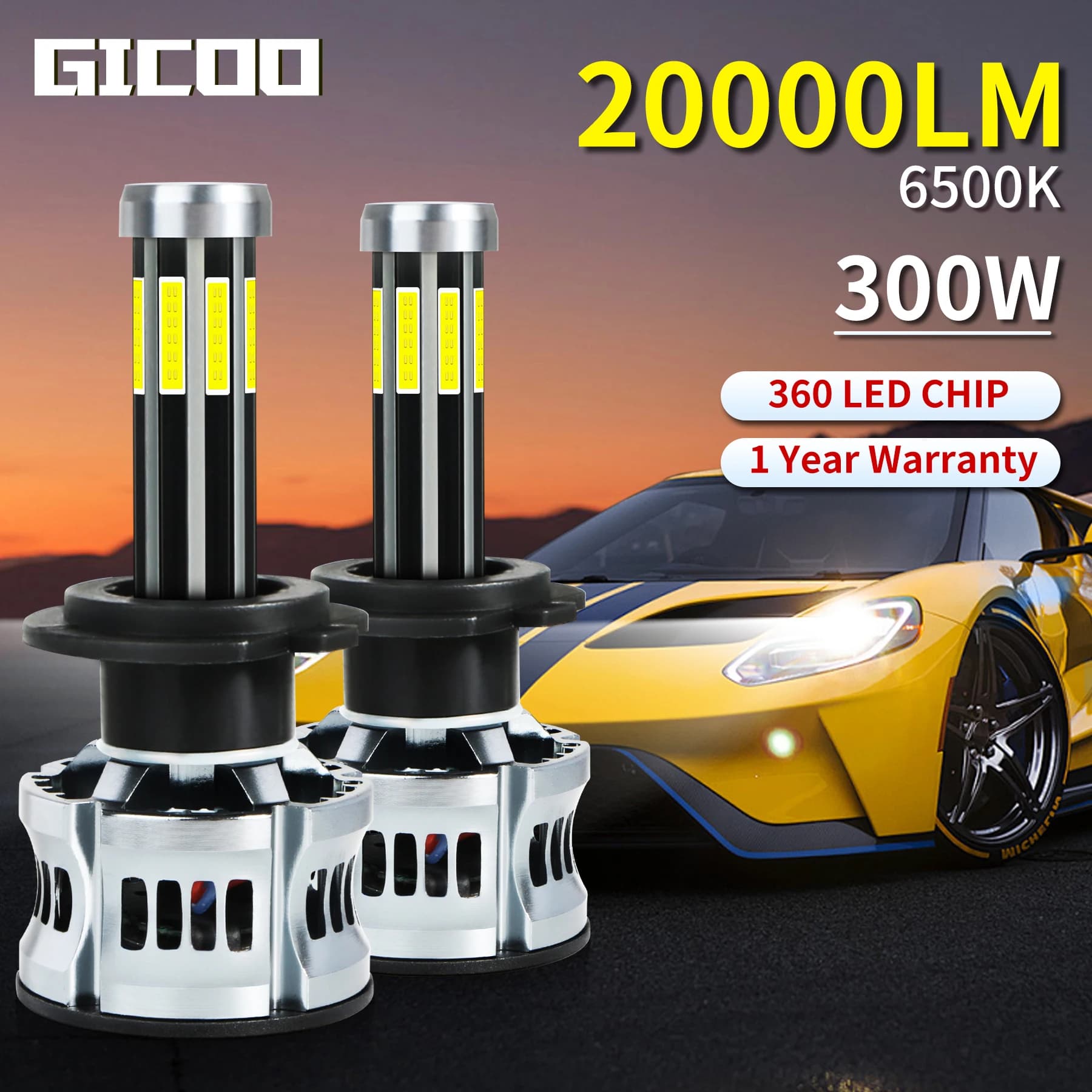 Faro LED H4 ad alta potenza da 300 W H1 H7 H8 H9 H11 9005 HB3 9006 HB4 Luci LED per auto Lampada frontale fendinebbia automatica