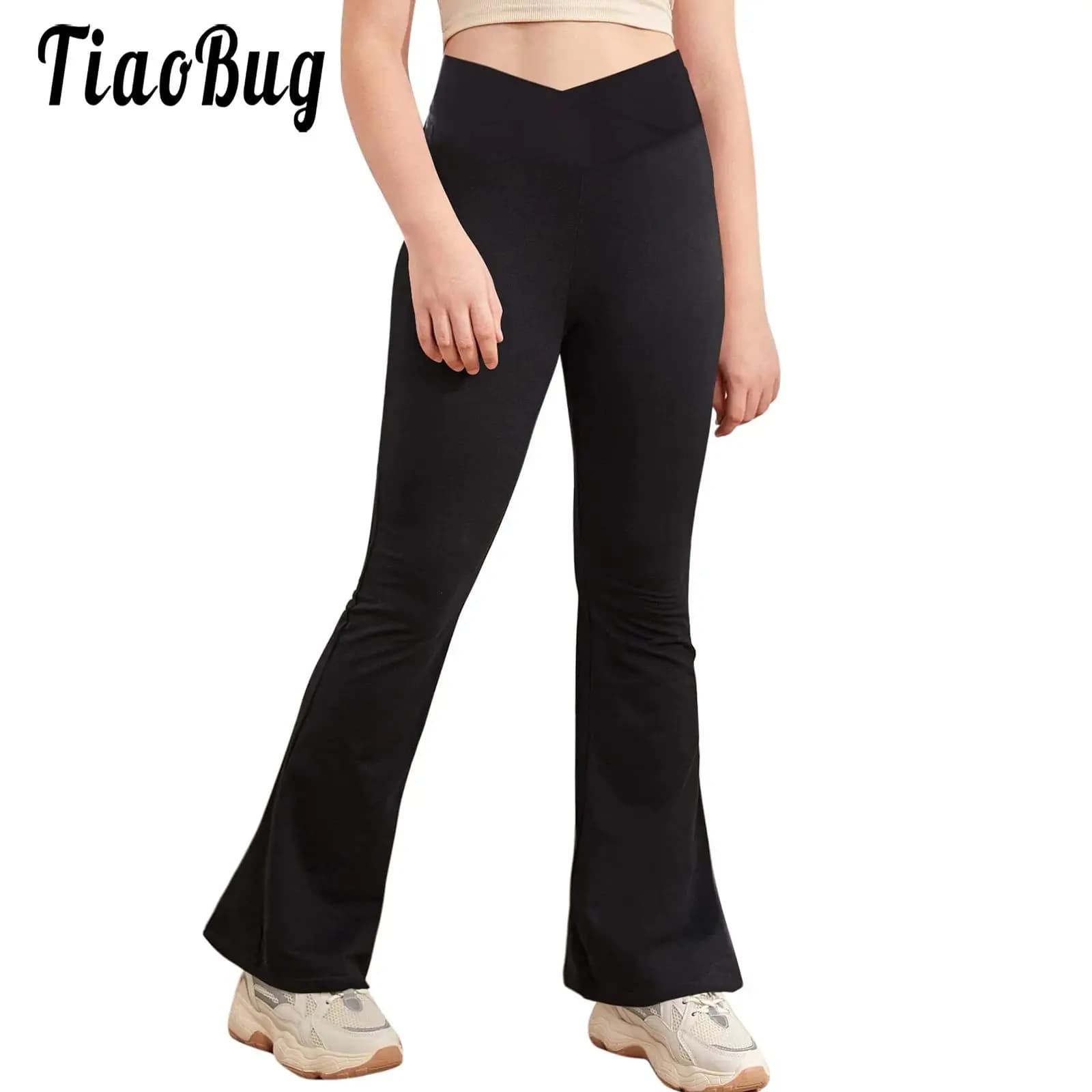 Pantaloni svasati bambini ragazze Leggings a vita alta pantaloni svasati elasticizzati gamba larga vita a forma di V pantaloni sportivi pantaloni attillati da Yoga Casual