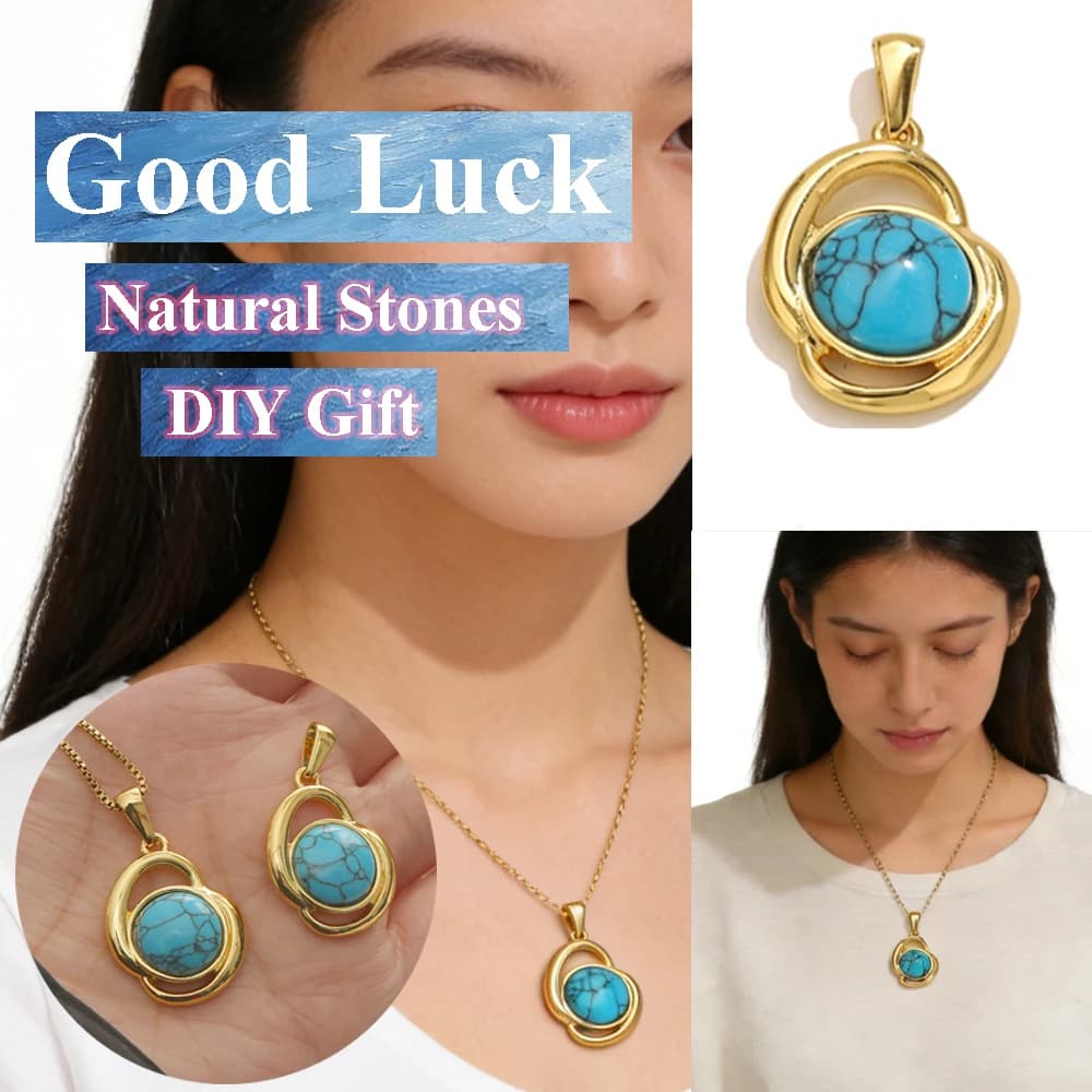 18K Gold Plated Natural Turquoise Spiral Amulet Pendant made of stainless steel for Creation of Fai-da-Te Jewelry Gift to the enlarged