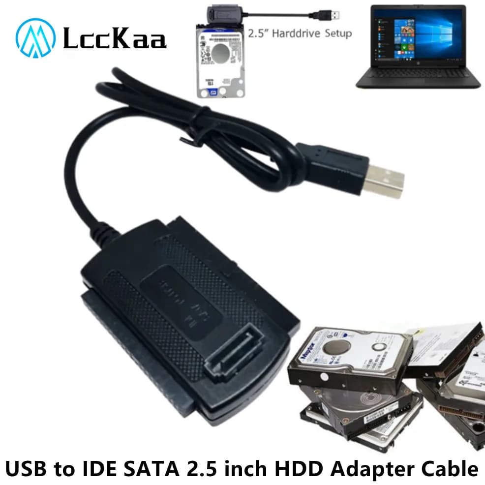 LccKaa Adattatore per disco rigido HDD da USB 2.0 a IDE SATA S-ATA 2.5 3.5 Cavo di conversione per disco rigido ottico esterno 3 in 1 da 2,5/3,5 pollici