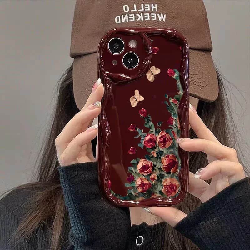 Retro Oil Painting With Floral Pattern Phone Case For iPhone 17 Pro Max 16e 16 15 14 Plus 13 12 11 Pro Max 17e Wavy-Edge Cover