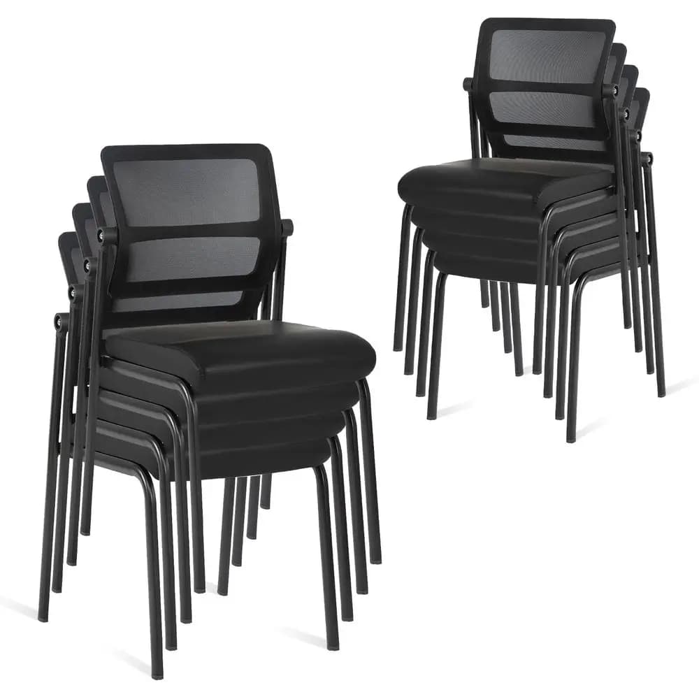 Sedia impilabile per sala d'attesa con schienale in rete regolabile, sedie da ufficio senza braccioli per reception con cuscino in pelle ed ergonomiche